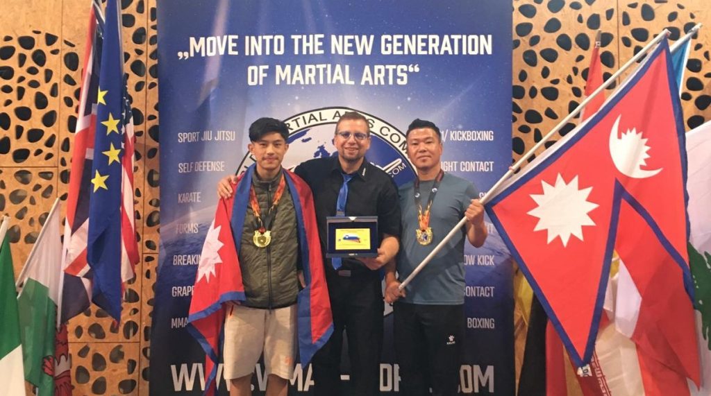 Sanjeev Tamang and Sanjeet Kumar Rai with gold medals at WMAC World Martial Arts Games 2022 Slovenia